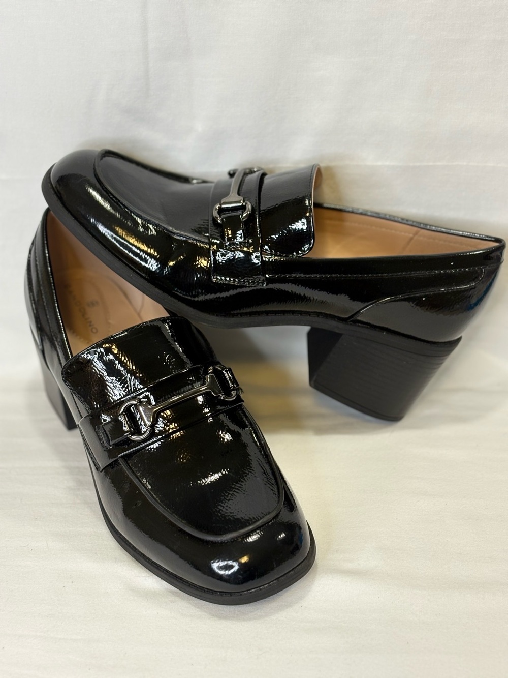 BANDOLINO Black Patent Block Heel Loafers SZ 9.5 EUC